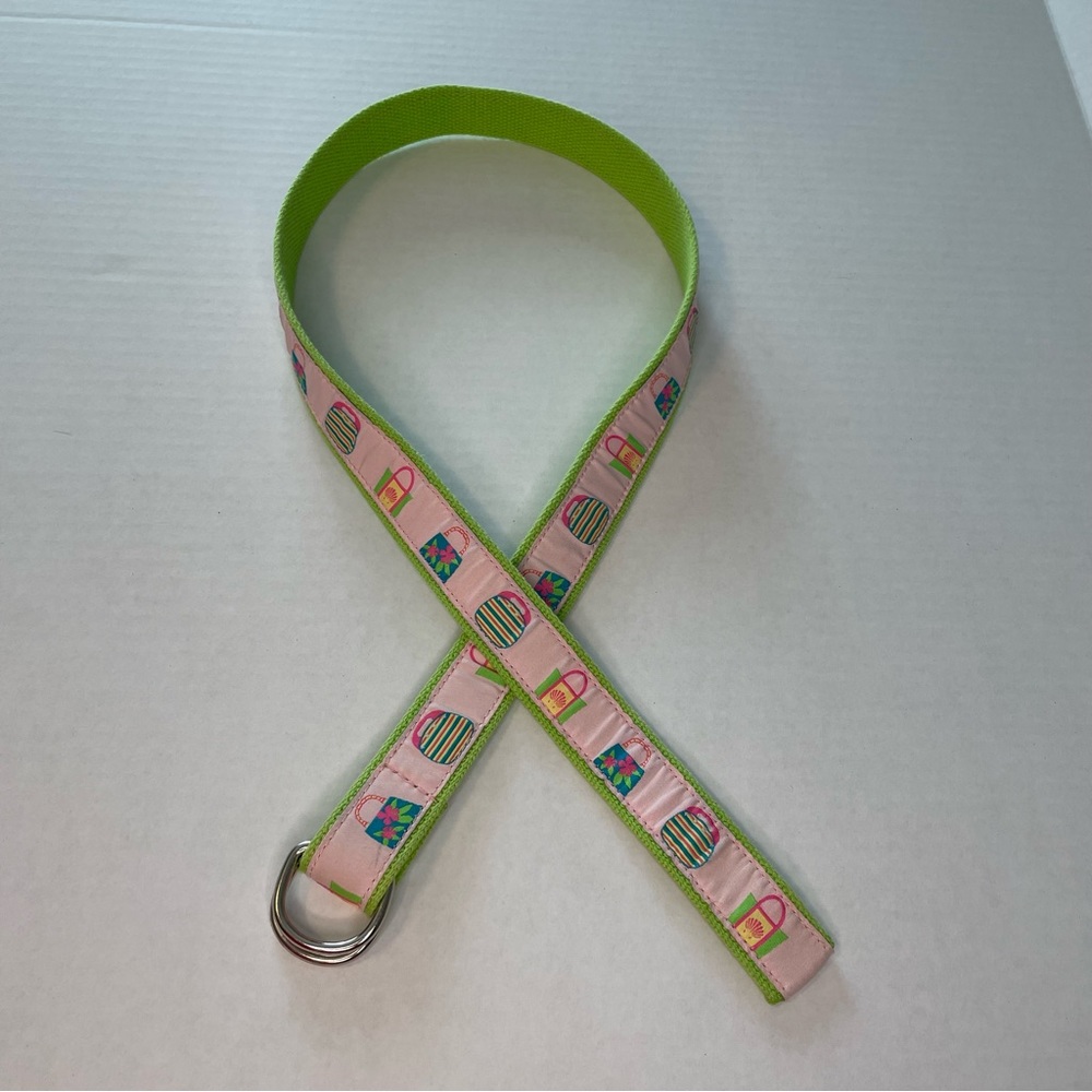 Douglas Paquette Lime Green Pink Purses D-Ring Belt Medium